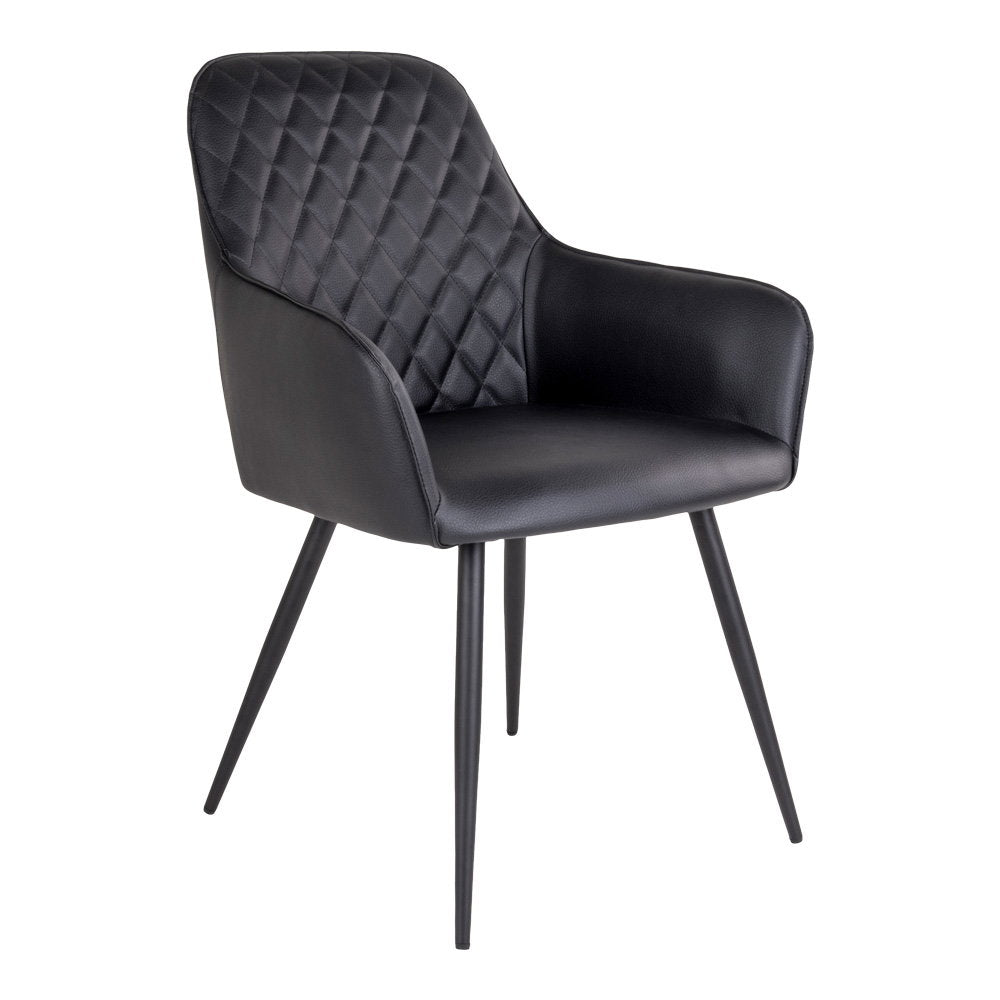 Harbo Dining Chair – 4er Set, schwarzes PU-Leder, schwarze Beine