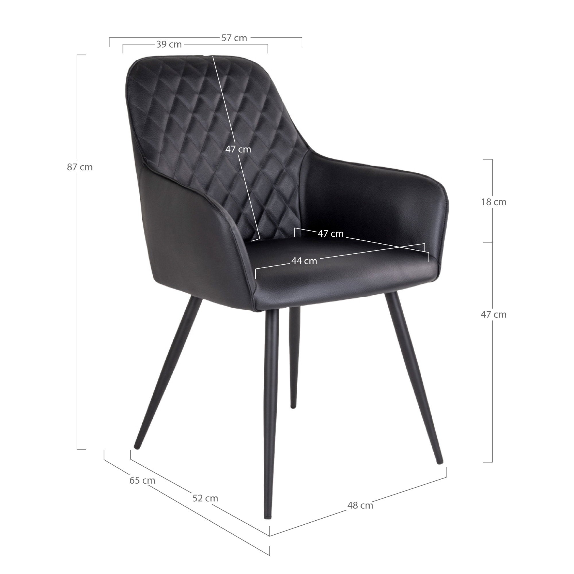 Harbo Dining Chair – 4er Set, schwarzes PU-Leder, schwarze Beine