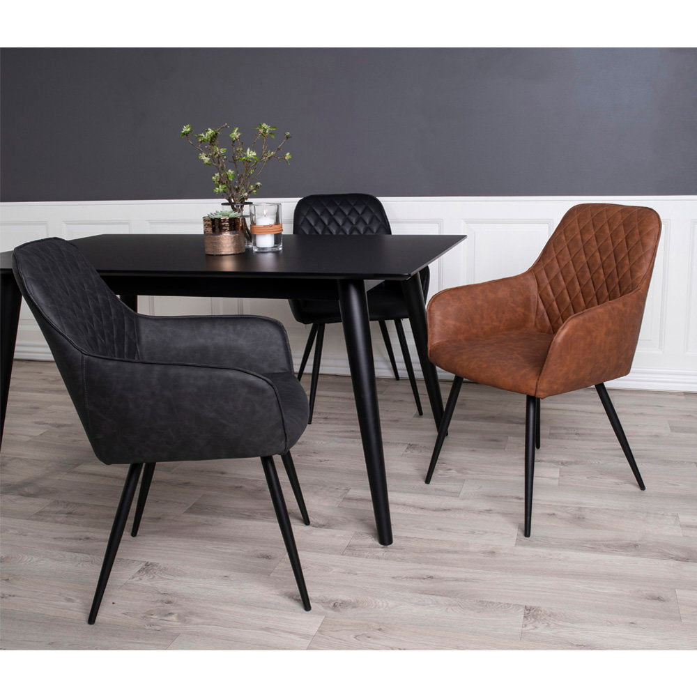 Harbo Dining Chair – 4er Set, schwarzes PU-Leder, schwarze Beine