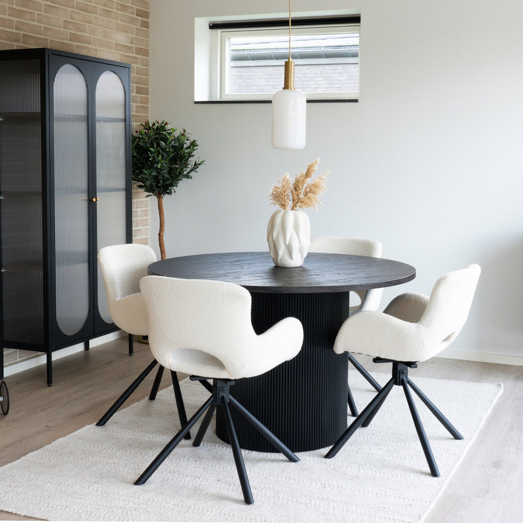 Amorim Dining Chair – 4er Set, Bouclé off-white, drehbar