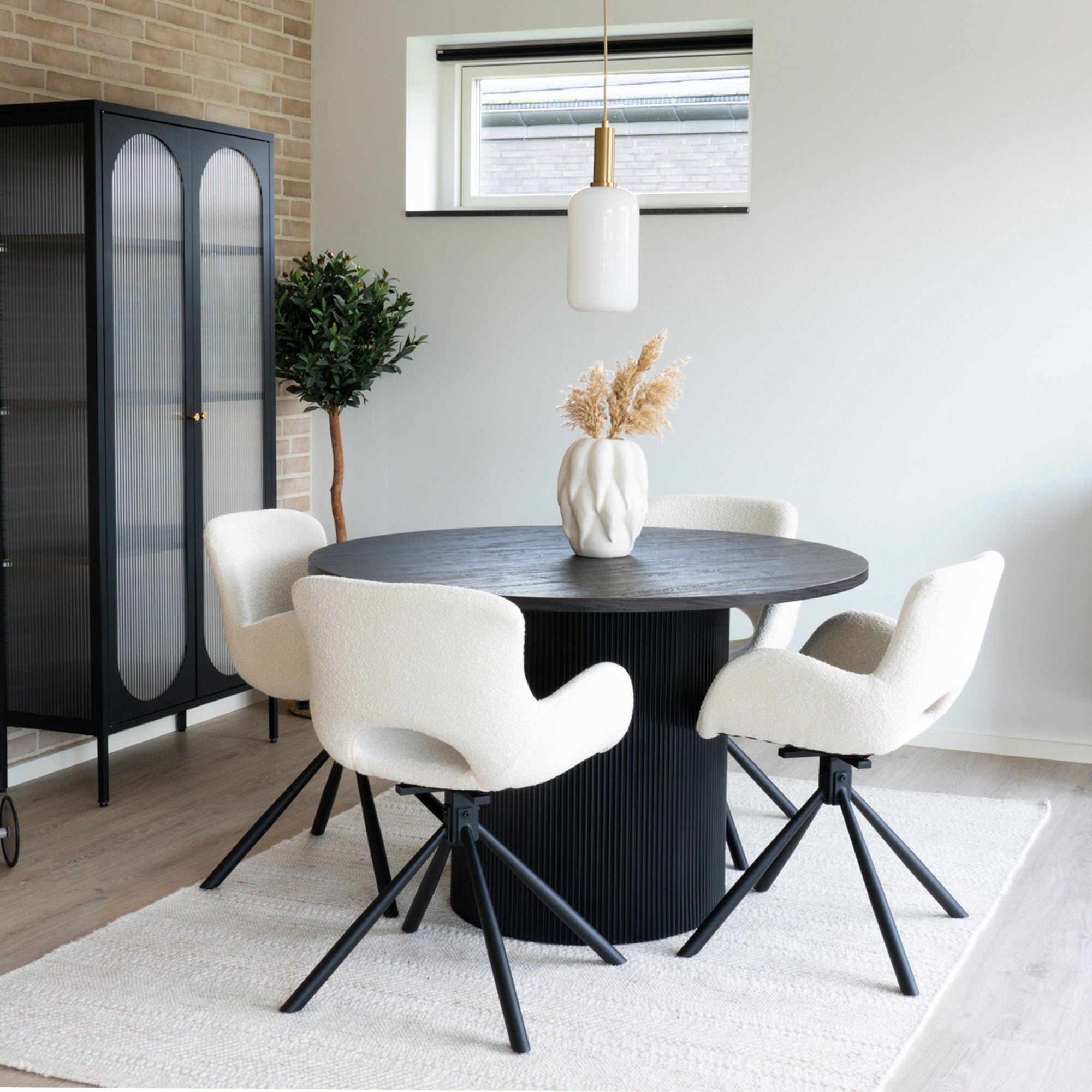Amorim Dining Chair – 4er Set, Bouclé off-white, drehbar