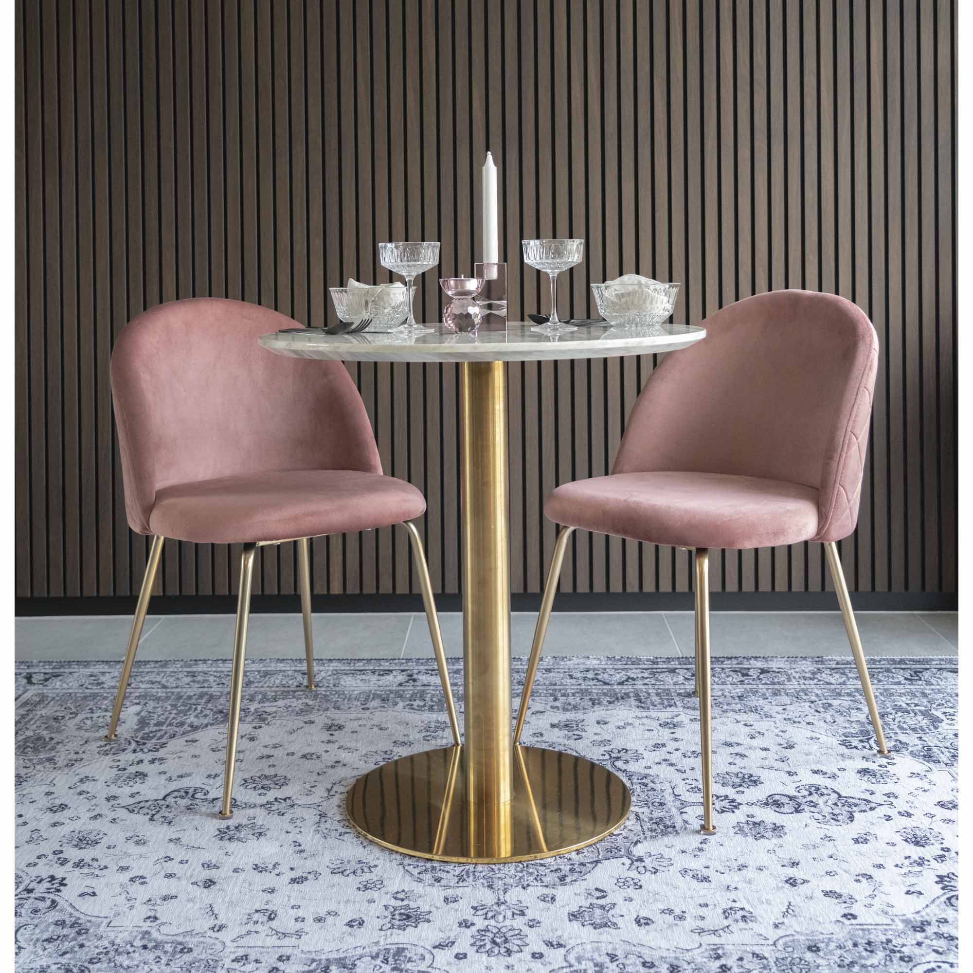Geneve Dining Chair – 6er Set, Samt rose, Messingbeine