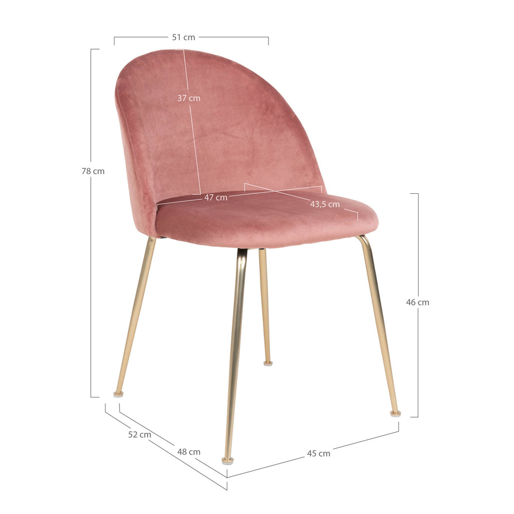 Geneve Dining Chair – 6er Set, Samt rose, Messingbeine