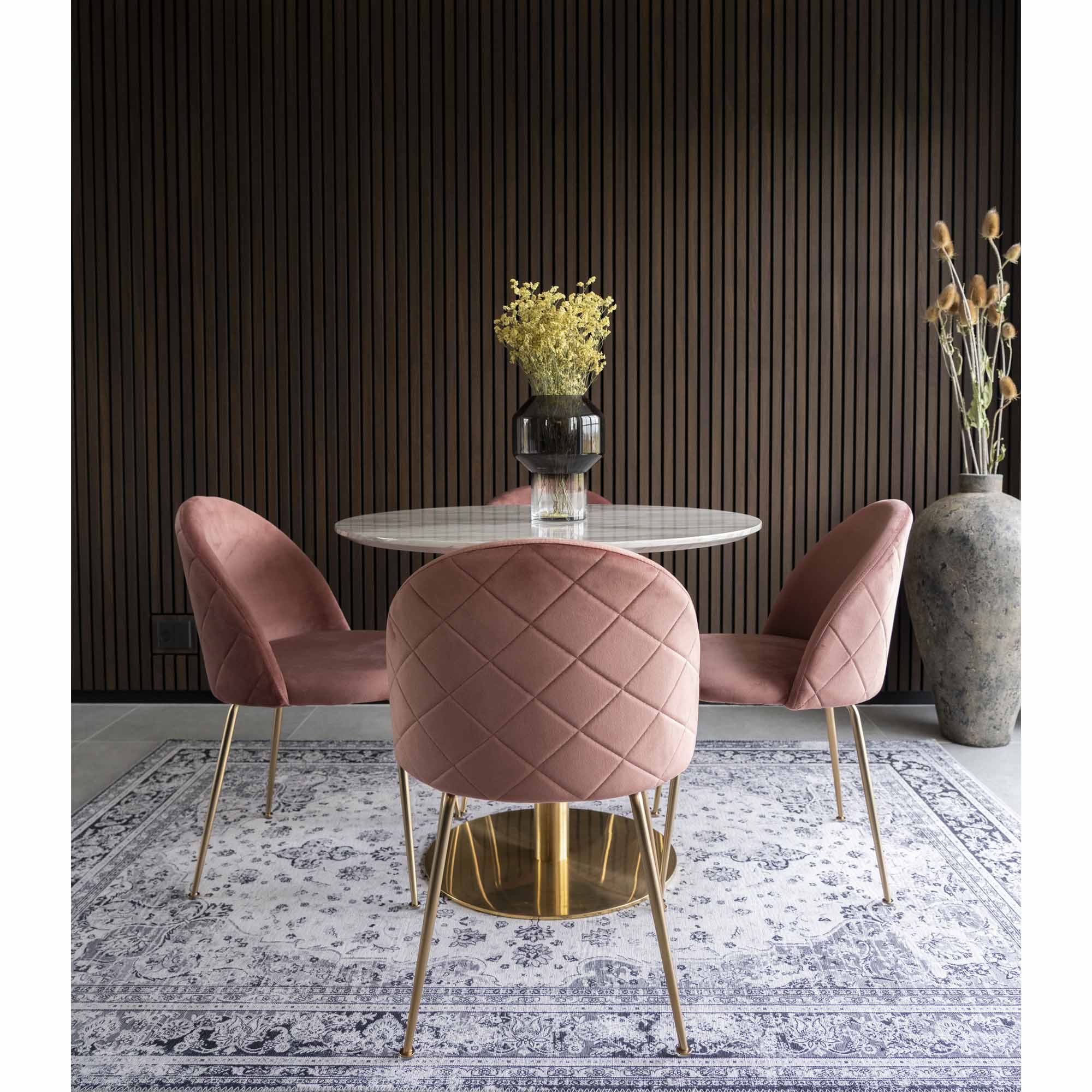 Geneve Dining Chair – 6er Set, Samt rose, Messingbeine