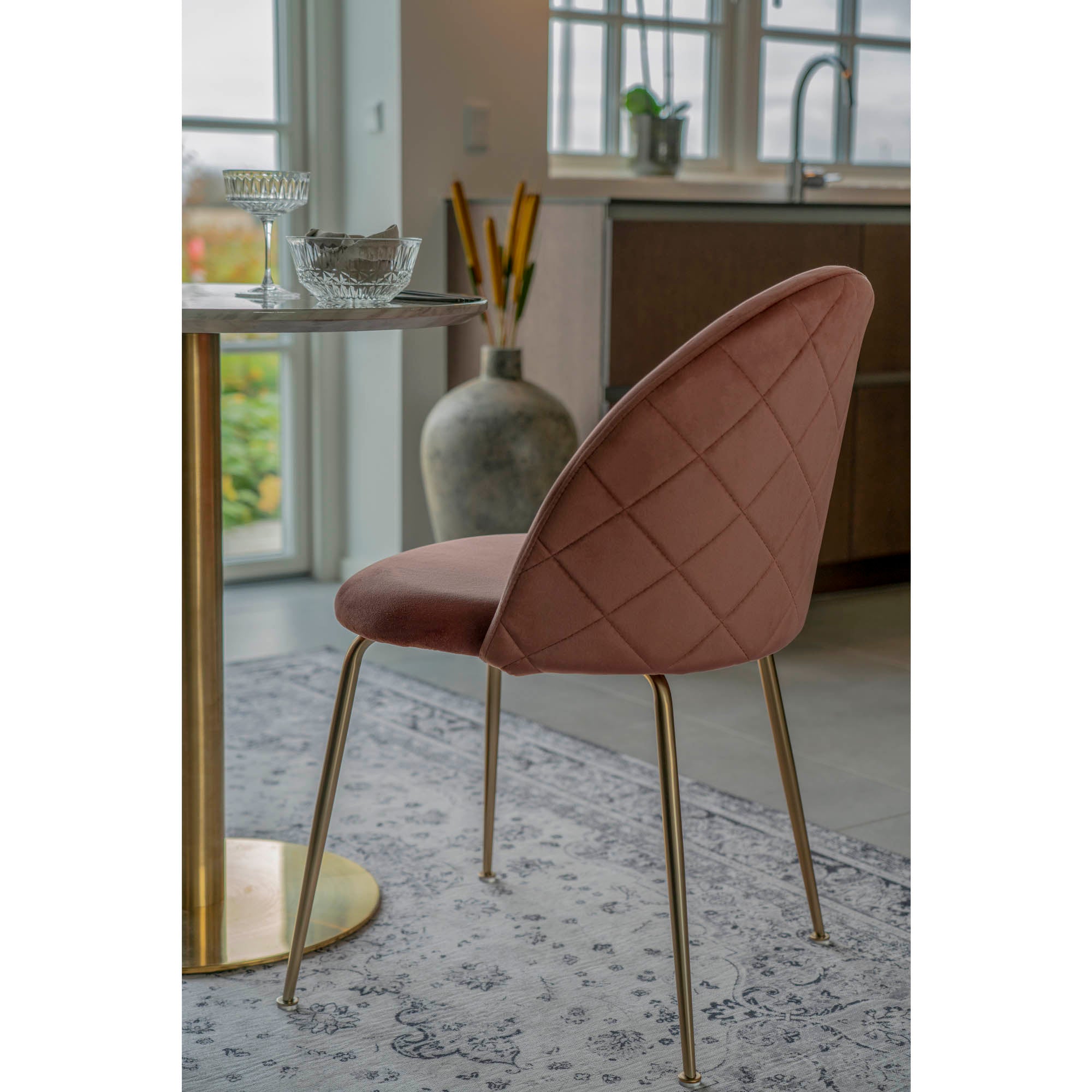 Geneve Dining Chair – 6er Set, Samt rose, Messingbeine
