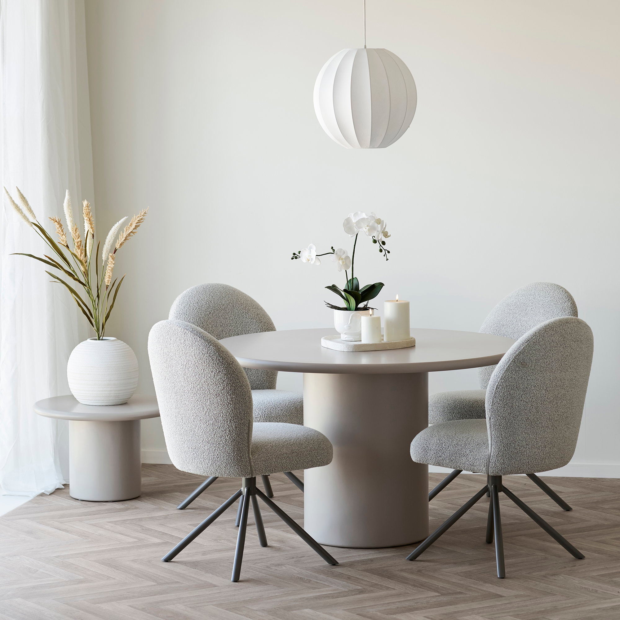 Lana Dining Chair – 4er Set, Bouclé sand, graue Beine