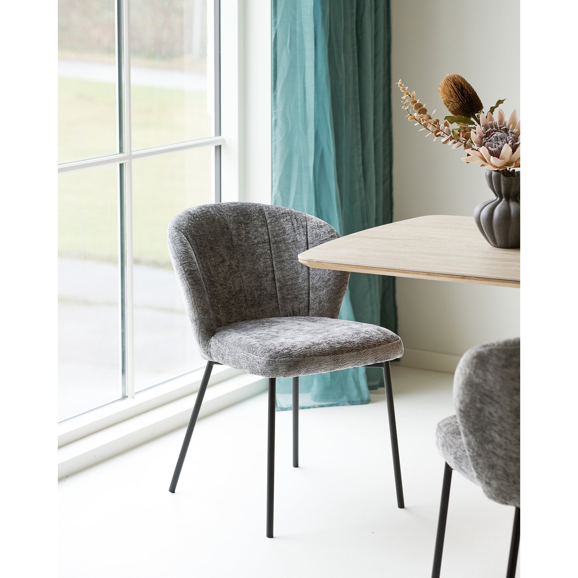 Roanne Dining Chair – 4er Set, grau, schwarze Beine