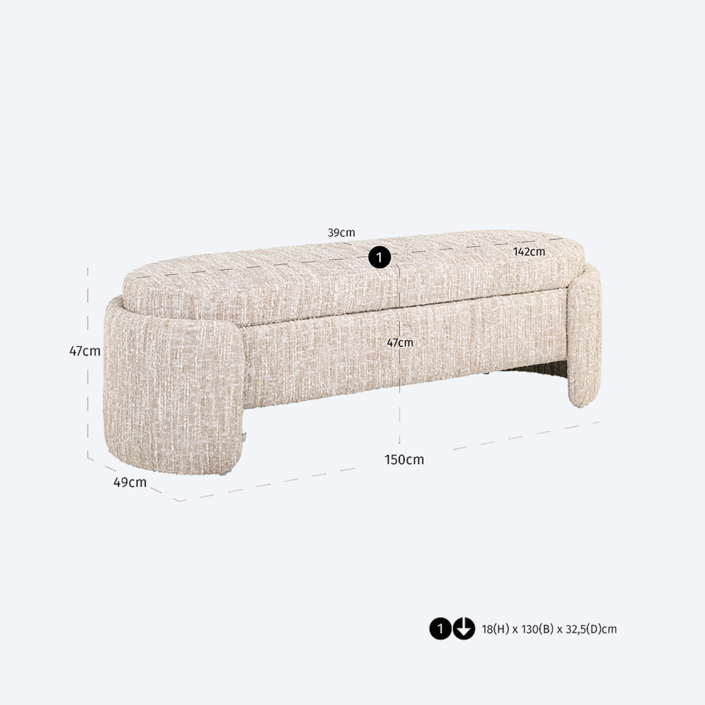 Bench Cupid beige angora with storage
