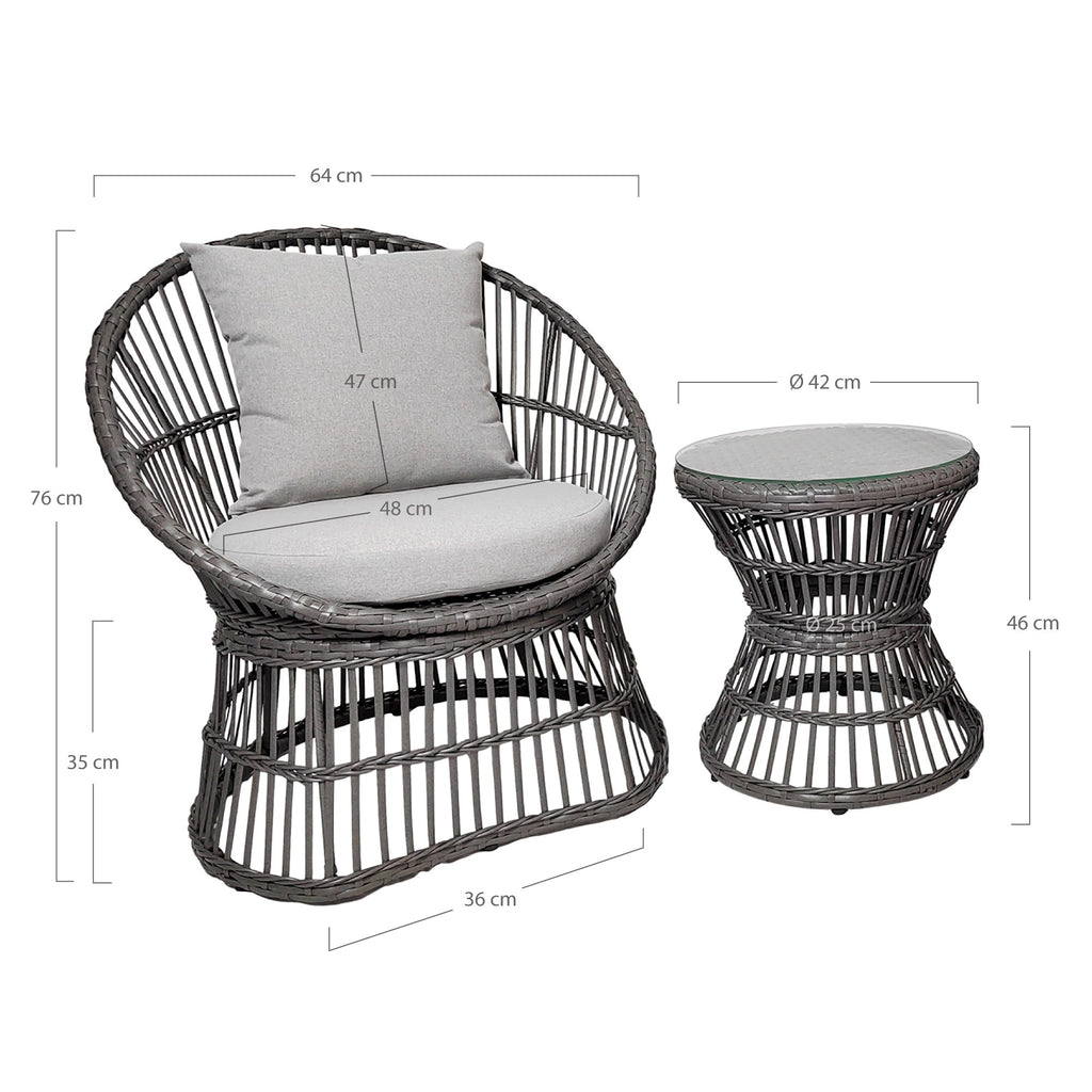Natal Loungeset - Loungeset, Rattan, grau, inkl. Kissen