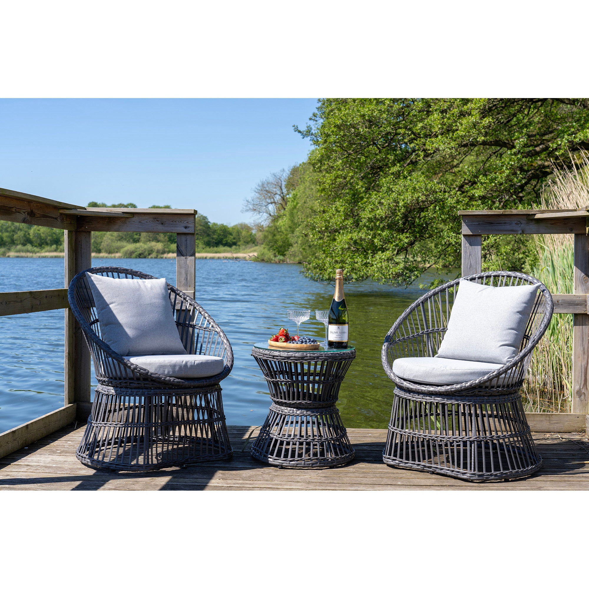 Natal Loungeset - Loungeset, Rattan, grau, inkl. Kissen